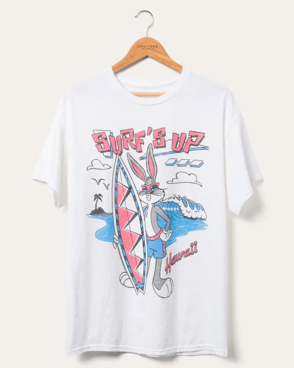 Junk Food Bugs Bunny Surf’s Up Hawaii Graphic vintage Tee White XXL NEW